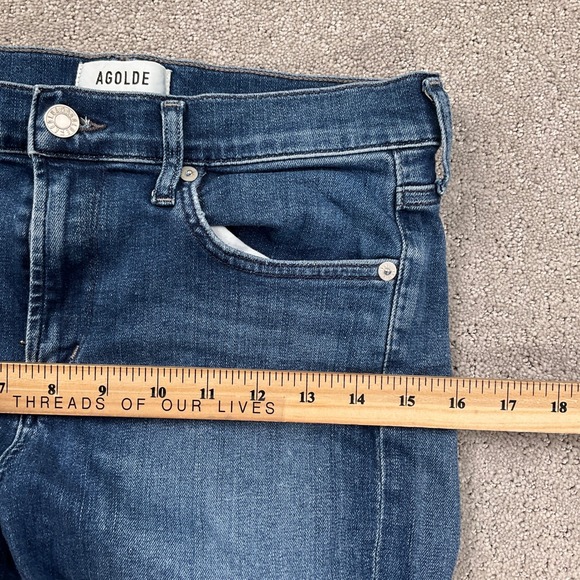 AGOLDE Sophie Jeans Women 28 Blue A018-3005 Mid Crop Skinny Distressed Raw Hem - Picture 7 of 12